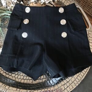 BALMAIN BLACK SHIMMERING PINSTRIPE SHORTS